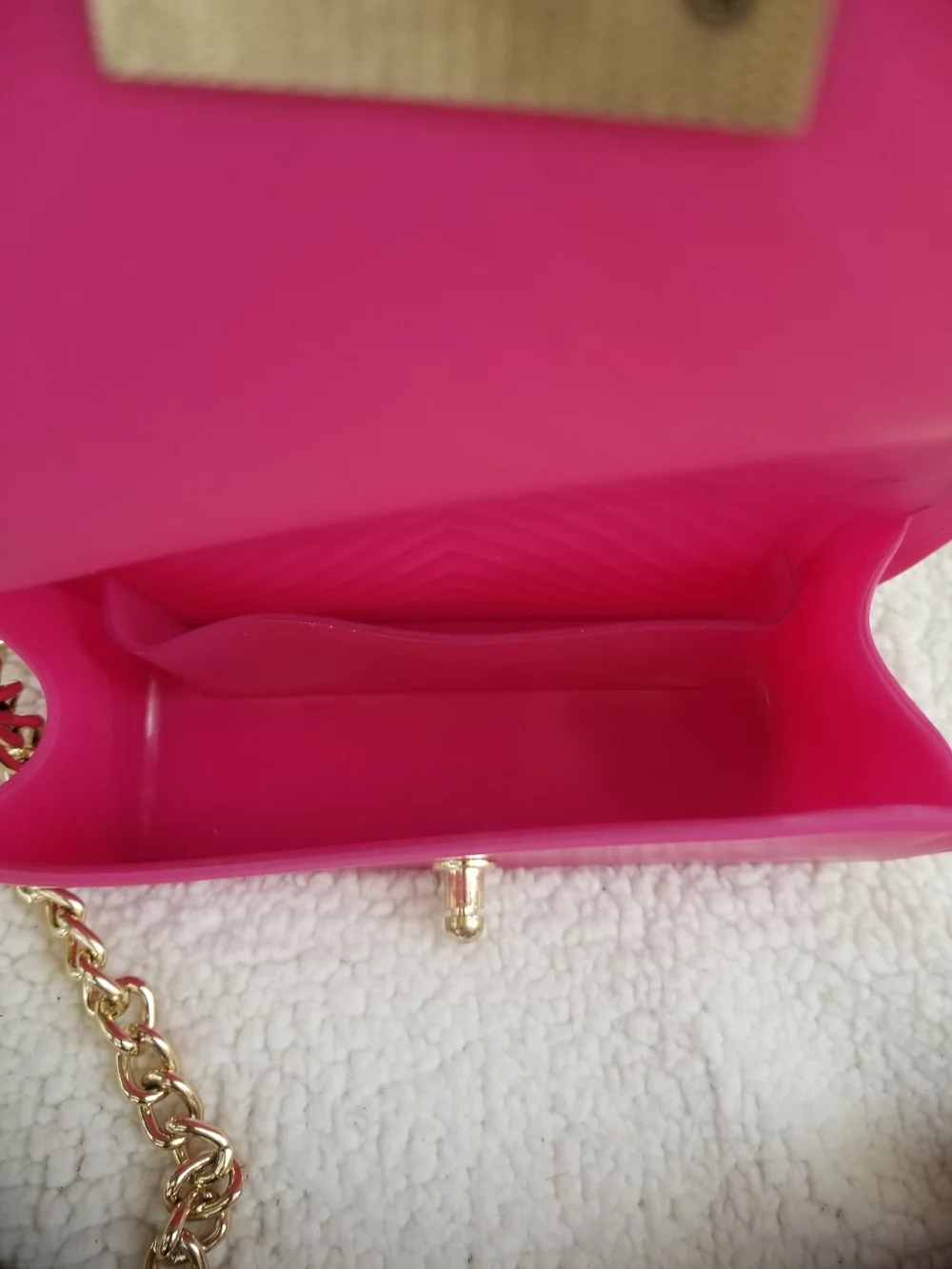 Hot Pink Quilted Jelly Crossbody Bag with Gold Chain